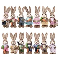 OOTDTY 14 Styles Artificial Straw Cute Bunny Standing Rabbit with Carrot Home Garden Decoration Easter Theme Party Supplies 220117