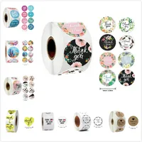 20 stijlen Bedankt Stickers 500 Stks / Roll Round Golden Flower Candy Gift Bags Seal Labels Pakketkantoorbehoeften Stickers