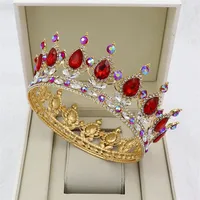 Kmvexo goud kristal tiaras barokke ronde kroon koningin koningin king kronen diadeem prom bruiloft haar sieraden accessoires 220216