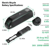 36V 15ah Hailong Ebike Lithium Lon Batterie Fit pour 200W 350W 450W 750W Moteur électrique Power Mountain Vélo Vélo Batteries de vélo avec 2A Charger 20A BMS