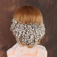 Luksusowy Clear Crystal Bridal Tiara Handmade Włosy Włosy Biżuteria Pałąk Akcesoria Headpiece Kobiety Korony Pageant T200108