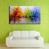 Albero Colore Paesaggio astratto Senza cornice incorniciato Grande decorazione domestica dipinta a mano HD Stampa Olio su tela di arte della parete della tela di canapa Immagini ER7.2