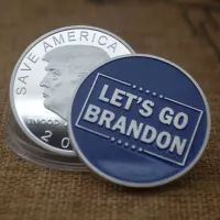 FJB Låt oss gå Brandon Coin 2024 Donald Trump president Spara Amerika igen i Gud Vi litar på mynt Silver Blue Plated Collorative Collection