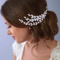 Stonefans Luxury Leaf Hair Combs Tillbehör till Kvinnor Mode Flower Bridal Piece Bröllop Headpiece Tiara 220222