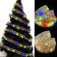 Christmas LED Lights Bronzing Double Ribbon String Light Xmas Ornaments Party Tree Decoration Pendant a02