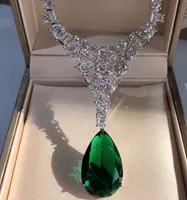Fine Water Drop Sweater Chain Emerald Green Jade Pendant Halsband för kvinnor Smycken