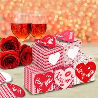Valentine Cookie Presente Envoltório 12pcs / Set Amor / Abraço / Beije-me Rose Rosa Coração Coração Caixa De Cartão Com Janela Doces Doce Crafts Festa Favor