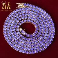 4 мм 5 мм фиолетовый цвет циркон теннисный цепь ожерелье материал медь позолоченные Bling Cubic Zircons мужчины женские подвески хип-хоп ювелирные изделия