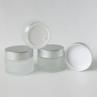 12 x 50g Beauty Glass Glass Cosmetic Cream Jars 50cc Grost Contenitore notturno con tappo a scheggia opaco e sigillo Innel