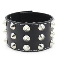 Personality Punk Style Jewelry PSL105 Leather Weaving Bracelets (color: black) 3 Rows Alloy Pointed Rivets Beaded Hip Hop Rock Accessories