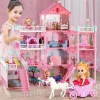 طفل diy دمية البيت اللعب الوردي تجميع الأميرة فيلا اليدوية البناء بنات دمية للأطفال هدايا عيد الميلاد LJ200909