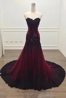 2022 Vintage Burgundia Czerwona Gotycka Suknia Ślubna Syrenka Sweetheart Koronki Tulle Wiktoriańskie Suknie Ślubne Plus Rozmiar Gorset Bride Sukienki