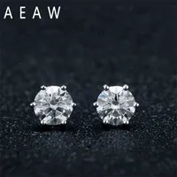 AEAW 0.5ct 1ctw Gemstone Stud Earrings for Women Solid 925 Sterling Silver D color Solitaire Fine Jewelry 220125
