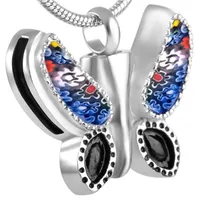 Hängsmycke Halsband Minnesmärke Aska Urn Smycken Vacker Stor Butterfly Halsband Rostfritt Stål Kremation Murano Glass Pendant1