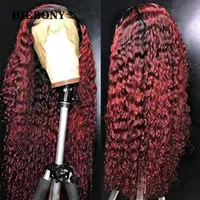 Кружевные парики Ombre 99J вьющиеся фронт человеческие волосы с ребенком 1b99j 13x6 парик избеливают узлы для чернокожих женщин