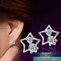 100% 925 Sterling Silver Mode Cristal Brillant Little Star Dames`stud Boucles d'oreilles Bijoux Anti Allergie Grossiste