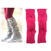 Crianças menina bowknot pompom knit perna aquecedores boot peocks cuffs toppers presentes de natal botas capa de pé childrens joelheira joelheira 20211225 h1