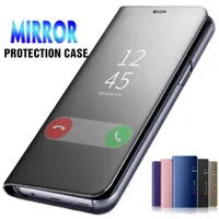 Luxury Mirror Flip Leather Cases For Samsung Galaxy S22 Ultra S21 FE S20 Plus Note 20Ultra 20 10 A73 A53 A33 A23 A13 A72 A52 A32 A22 A12 Clear View Stand Protective Shell