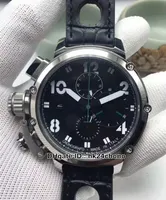 Продать новые часы U51 U-51 50 мм кварцевый хронограф мужские часы черный циферблат кожаный ремешок Chimera 7474 Высококачественные дешевые генты спортивные наручные часы