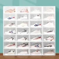 clear shoe box stackable PP plastic clamshell storage shoe cabinet storage box foldable sneaker storage 4 colors