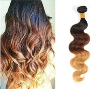 Ola brasileña ola de dos tonos color Omre humano remy cabello tejidos T1B / 27 T1B / 30 T1B / 99J Brown Borgodery Trojo Double Trowns