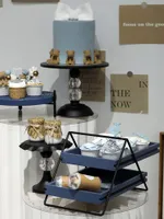 Other Bakeware Matta Blue Cake Stands Dessert Table Metal Cupcake Trays Home Decoration 2 Layers Racks For Pography Tools