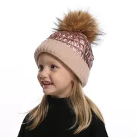 Windproof Beanies Girls Boys Winter Pompon Hats For Kids Warm Knitted Ski Cap Big Real Fur Pompom Hat 220124