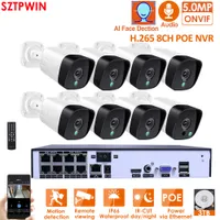 H.265 + 8CH 5MP Poe Security Caméra Kit de la caméra Audio Record RJ45 5MP Caméra IP Outdoor Etanche Vidéo Vidéo SURVEILLANCE NVR avec 3TBHDD