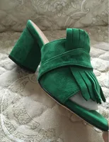 2021 뜨거운 판매 여성의 두꺼운 뒤꿈치 샌들 신발 사무실 레이디 캐주얼 레드 슬라이드 샌들 녹색 짧은 발 뒤꿈치 여자 패션 블랙 스웨이드 42 # p76