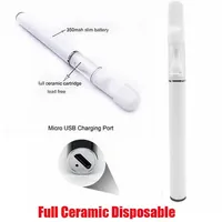 Full Ceramic Disposable Cigarette Vape Pen Kit 350mAh Bottom USB Charging Rechargeable Battery 0.5ml 1.0ml Coil White Cartridge Va190W