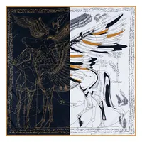 Manual Hand Rolled Twill Silk Scarf Women Fly Horse Print Square Scarves Echarpes Curled Foulards Femme Wrap Bandana Hijab 90CM 211231