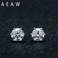 AEAW 0.5CT 1CTW edelsteen oorknopjes voor vrouwen solide 925 sterling zilver D kleur solitaire fijne sieraden 220108