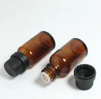 200pcs / lot 15ml ambra bottiglia di vetro con riduttore contagocce e coperchio a prova di manomissione, olio essenziale di commercio all'ingrosso