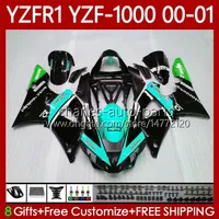 Kit bodywork per Yamaha YZF-1000 YZF-R1 YZF1000 YZFR1 00 01 02 03 Body 83No.162 YZF Cyan Black R1 1000CC 2000-2003 YZF 1000 cc r 1 2000 2001 2002 2003 carenatura moto