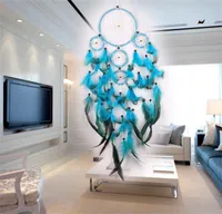 手作りドリームキャッチャーウィンドチャイムネットナチュラルフェザーを作る家具飾り飾り青い壁掛け繊細な11 5jy M2