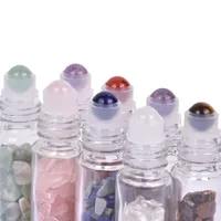 Natural Cristal Artesanato Pedras Pedras Essential Gemstone Roller Ball Garrafas Transparente Frost Vidro 10ml Rolo na garrafa de perfume