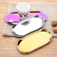 Gold Plate Tray Dessert Plate Colored Stainless Steel Oval Towel Tray Kitchen Storage Popular Product Decoration LLS678