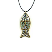 Красивые ожерелья мода уклонение рыбы этническое ожерелье, камни старинные тарелки непал ювелирные изделия, ручной работы сальвуды винтажные подвески Bodhi L3KM3 641 T2