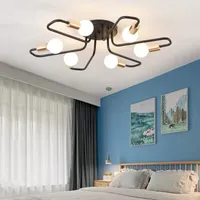 New Nordic LED Chandelier Light Lamp with Round Black Metal Lampshades for Living Room Ceiling Chandelier Bedroom Lustre Lighting Fixture Le-190