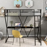 EE. UU. Muebles de dormitorio Dormitorio Twin Loft Cama con escritorio, con escalera y barandillas de longitud completa, marco en forma de x, negro SM000223AAB2627