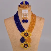 LAANC Mode Royal Blue Champange Gold Nigerianer Hochzeit Afrikanische Perlen Schmuckset Kristall C6chlk024 201222