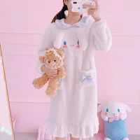 Cosplay Anime Cinnnamoroll Hund Pyjama Coral Fleece Winter Warme Langarm Home Nachthemd Mädchen Cartoon Kawaii Plüsch Weiß Kleid 201008