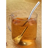 304 stainless steel straw spoon one dual-use milk tea coffee scoop stirring leaking juice filter spoona47 a19