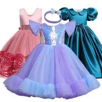 Ragazza Baby Christmas Day Seallem Dress Dress Color Matching Cake Communion Party Manica Lunga Damigella d'onore
