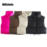 Willshela Women Fashion High Neck Cropped Waistcoat Vest Casual Woman Sleeveless Puffer Jacket Chic Lady Winter Warm Outfits 211230