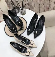 Platform luxury designer top quality womens formal shoes fashion pointed leather middle heel patent summer elegant metal button original box size 35-41