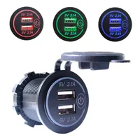 12V 24V Dual USB 2.1A LED Billaddare Adapter med Touch On Off Switch Strömkabel för bilbåt Marinbil Motorcykel Camper V