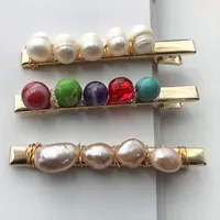ヘアクリップバレット2021 kbjwオリジナルファッションエレガントな純正真珠のクリップ自然石のビーズゴールドカラーメッキ手作りピンアクセサリー1