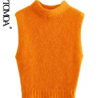 KPYTOMOA женская мода мягкая сенсорная вязать жилет свитер винтаж высокой шеи без рукавов женский жилет шикарный 311229