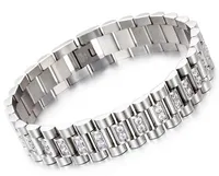 Watch Band Style 15mm Breedte 316L Rvs Luxe Mens Polsband Link Armband met Prong Setting CZ Stones KKA2199